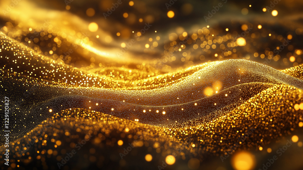 A dazzling wave of shimmering gold particles creating a luxurious glow A dazzling wave of shimmering gold particles creating a luxurious glow