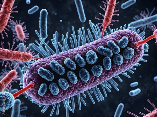 Three dimensional render of a tuberculosis bacteria in an organism, AI generated photo