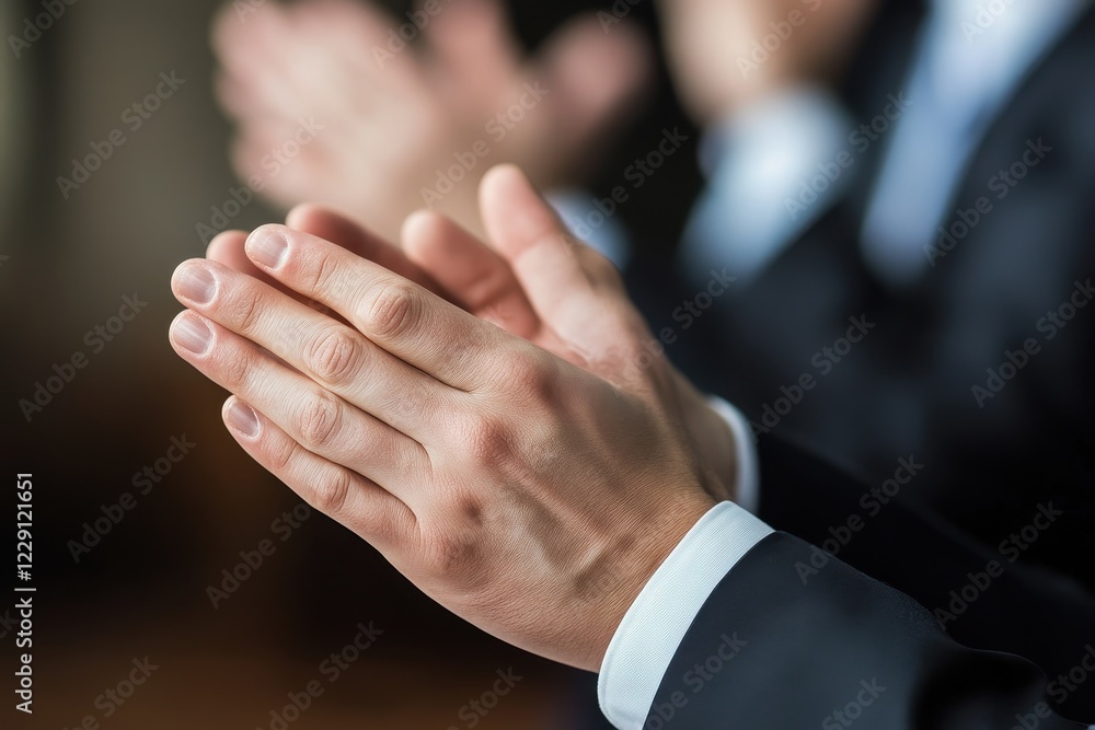 Obraz premium Professionals celebrate achievement with enthusiastic applause in conference room setting, Applauding team of professionals after the completion of negotiations in a modern office