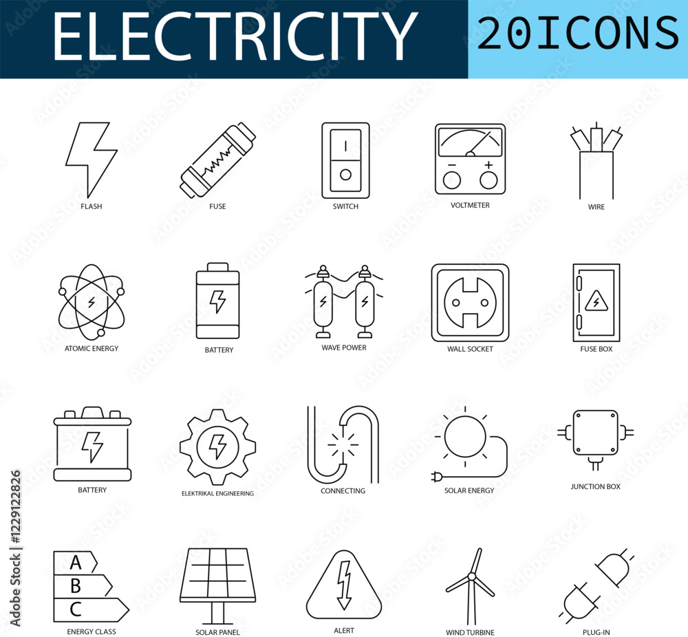 Fototapeta premium 20 Electricity Icons Set