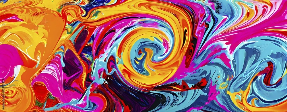 Abstract digital canvas painting dominated by swirling spirals myriad of bright clashing neon colors, AI generated Abstract digital canvas painting dominated by swirling spirals myriad of bright clashing neon colors, AI generated