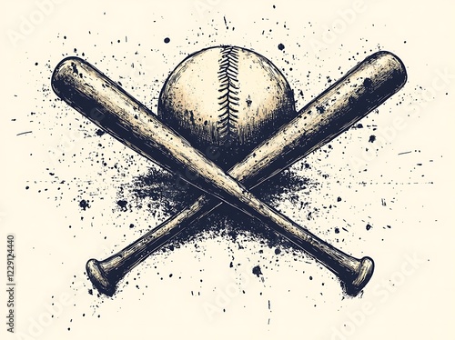 illustration crossed baseball bats and ball on grunge background. For tattoo or t-shirt design.