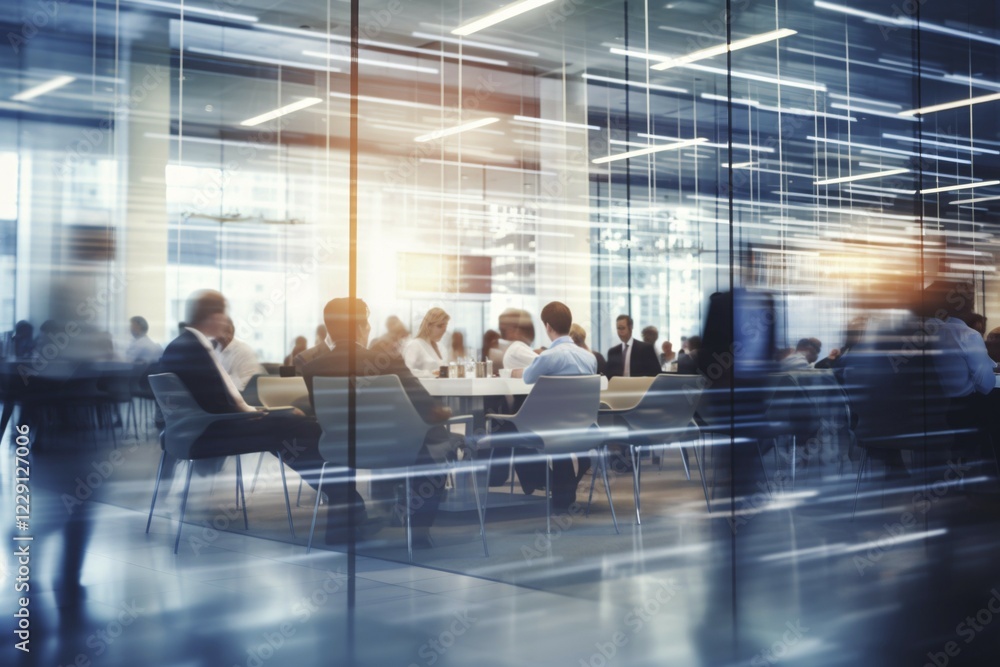 Blurry modern office with people scene. KI generiert, generiert, AI generated Blurry modern office with people scene. KI generiert, generiert, AI generated