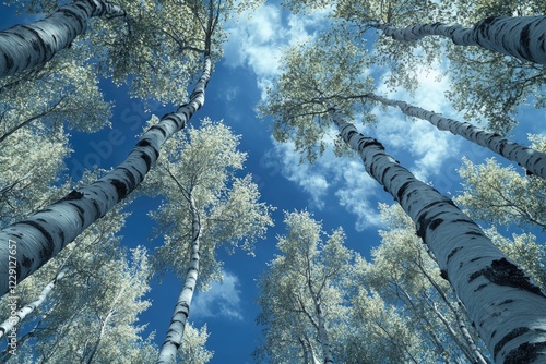 A group of trees floating in the air, without roots or ground support photo