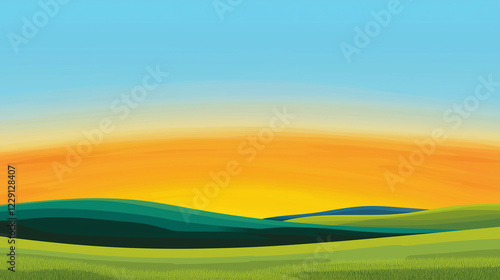 Sunset Over Green Rolling Hills