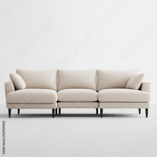 Low-back sectional with slim-line armrests and neutral tones