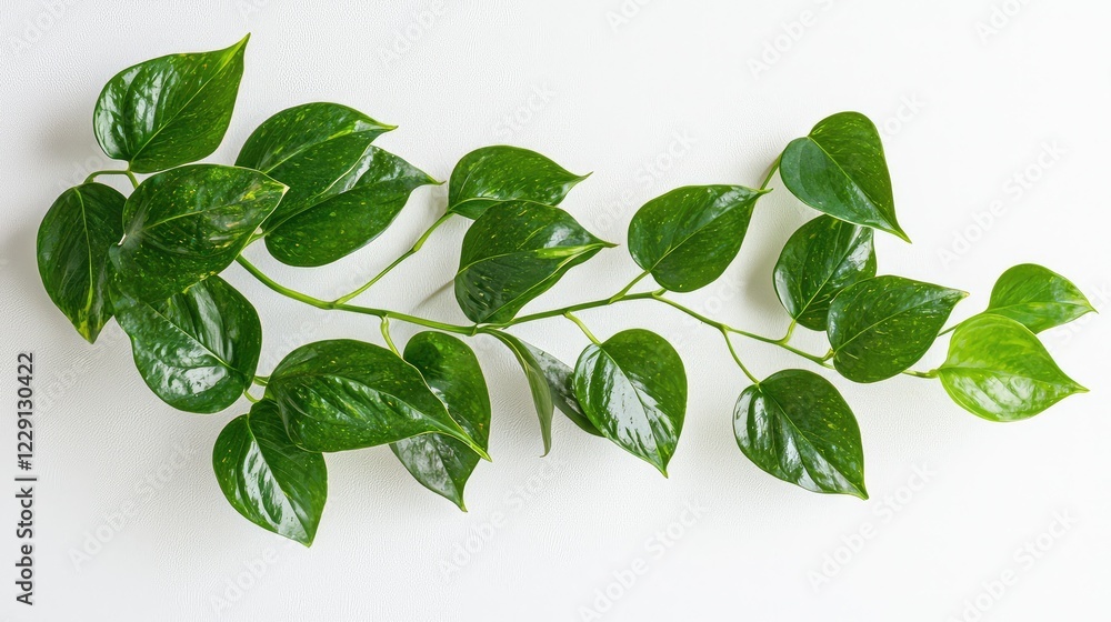 Fototapeta premium Fresh Green Leaves of Pothos Plant on White Surface Background