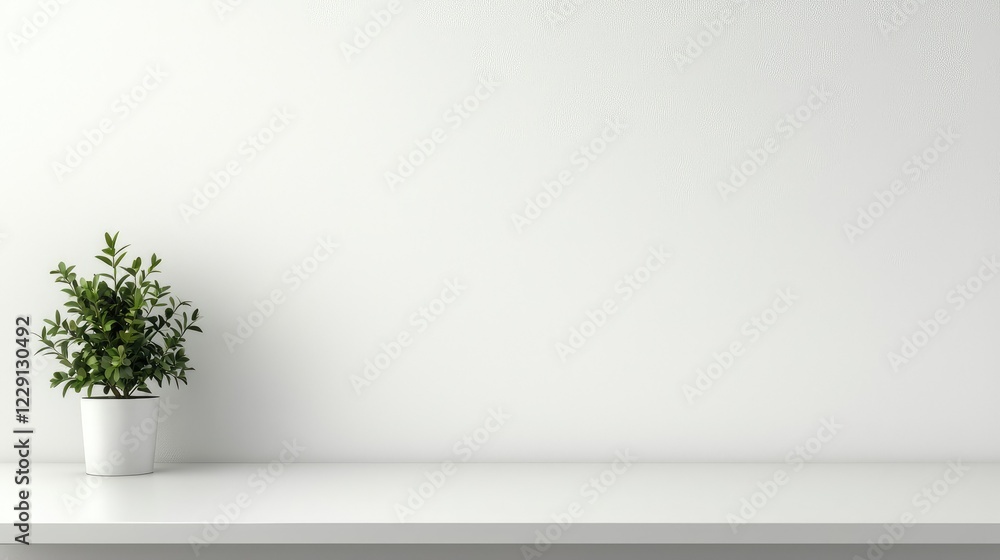 Obraz premium Minimalist Interior with Green Plant on White Surface Background