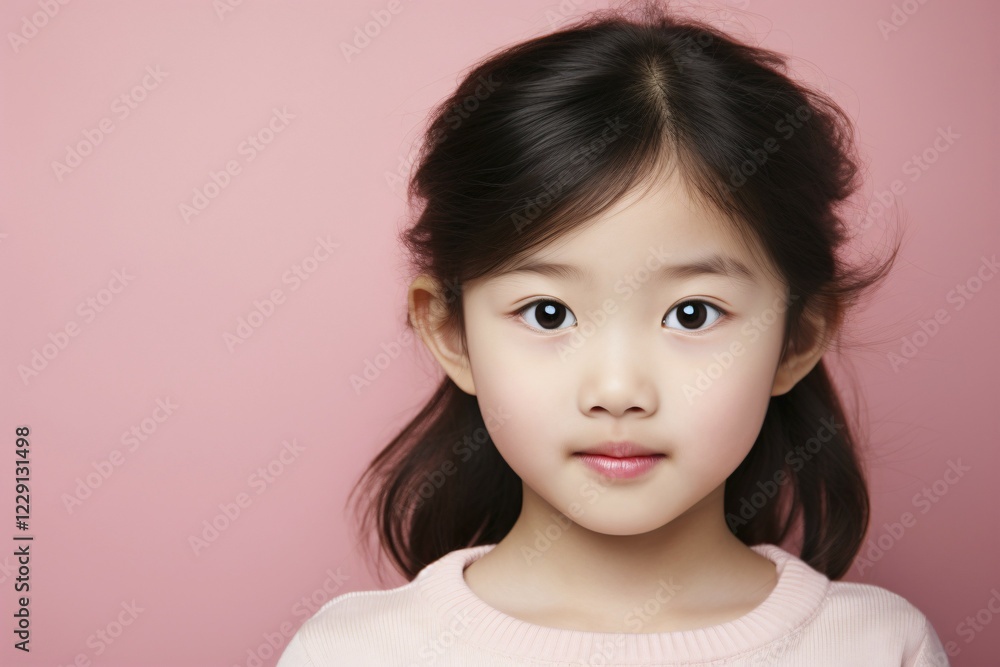 Portrait of young Asian girl child in front of pink studio background. KI generiert, generiert, AI generated Portrait of young Asian girl child in front of pink studio background. KI generiert, generiert, AI generated