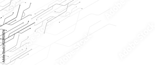 Vector Technology connected white lines and dots with electronics elements on tech bg. Digital technology futuristic internet network speed connection white background.