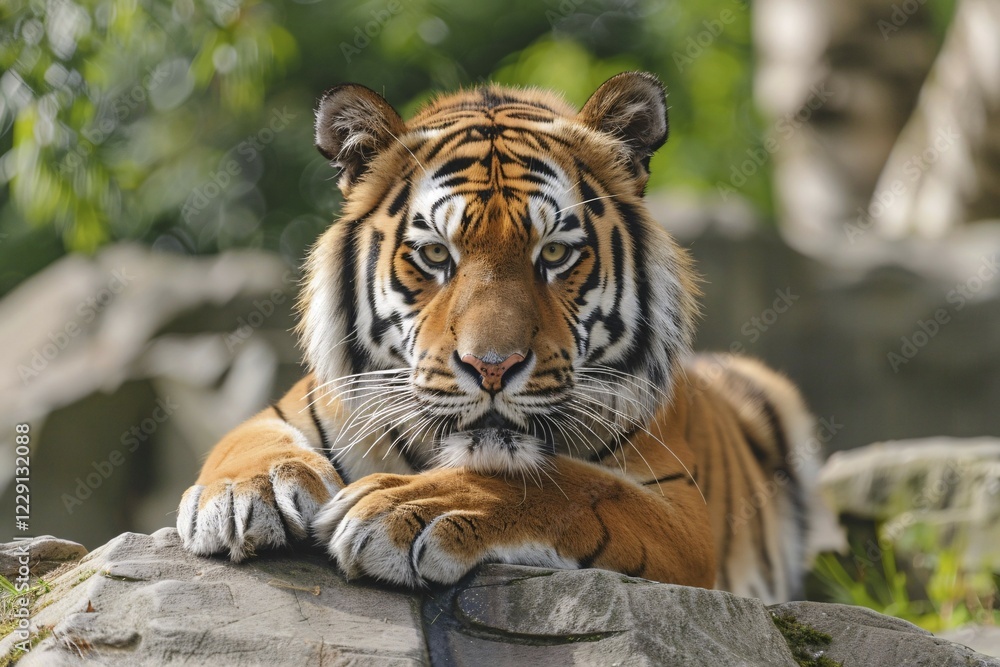 Tiger lying on stones. Generative Ai, AI generated Tiger lying on stones. Generative Ai, AI generated