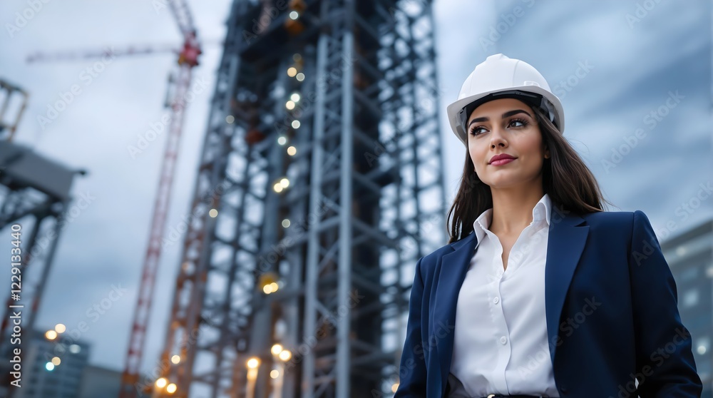 Confident Female Civil Engineer at a Modern Skyscraper Construction Site (Industry) Confident Female Civil Engineer at a Modern Skyscraper Construction Site (Industry)