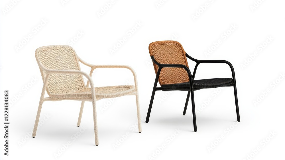 Minimalist rope armchairs with slim, powder-coated frames Minimalist rope armchairs with slim, powder-coated frames