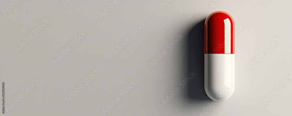 3d render of one red and white pill on light grey background 3d render of one red and white pill on light grey background