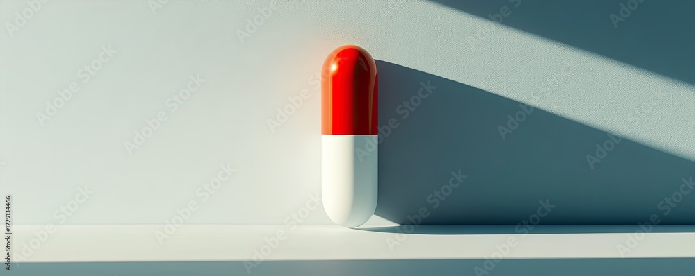 3d render of one red and white pill on light grey background 3d render of one red and white pill on light grey background