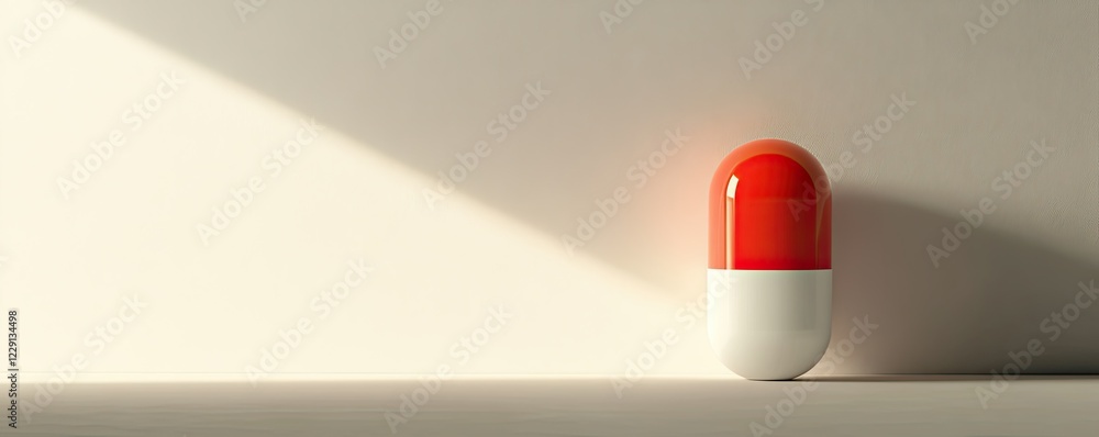 3d render of one red and white pill on light grey background 3d render of one red and white pill on light grey background