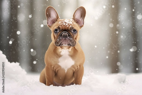 French Bulldog dog in snow. KI generiert, generiert AI generated photo