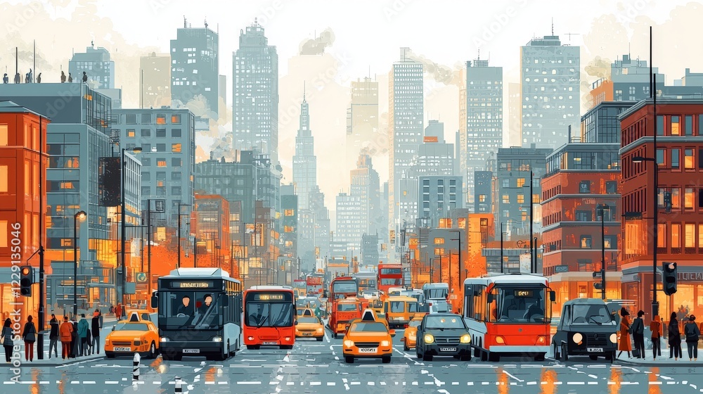 Obraz premium An Illustration Of A colorful cartoon city scene
