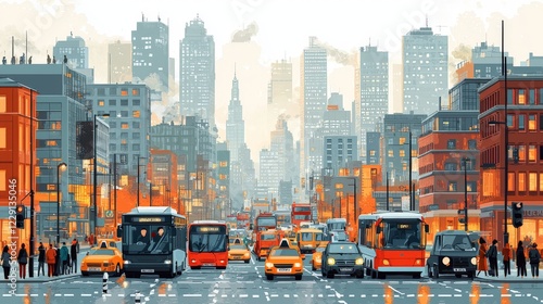 An Illustration Of A colorful cartoon city scene