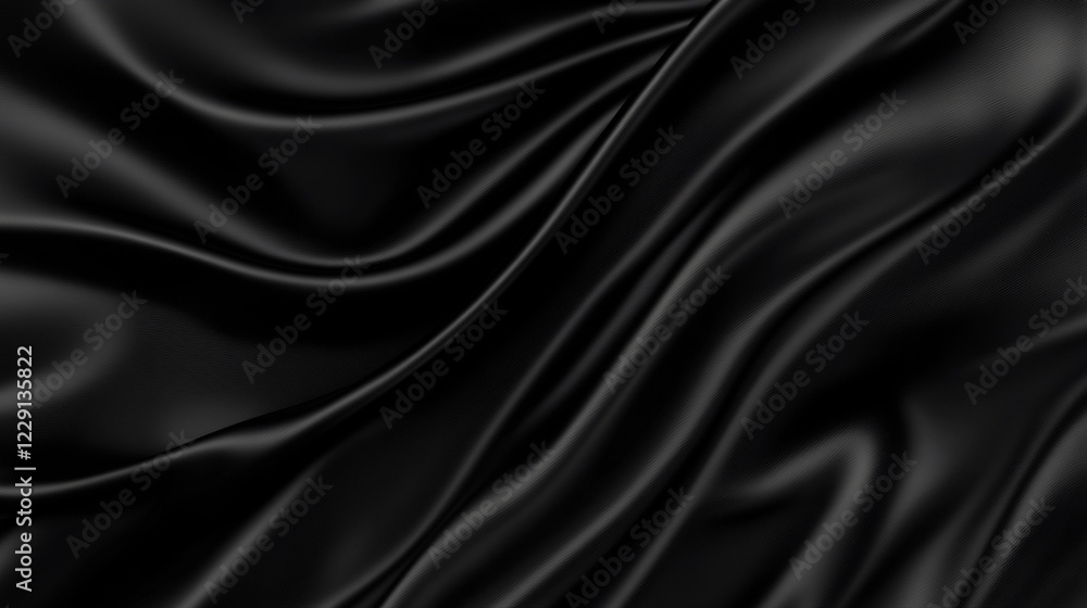 A rich black satin background featuring gentle waves and folds that catch the light softly A rich black satin background featuring gentle waves and folds that catch the light softly