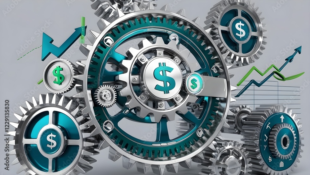 Mechanical Gears with Dollar Symbols Representing Financial Growth Mechanical Gears with Dollar Symbols Representing Financial Growth