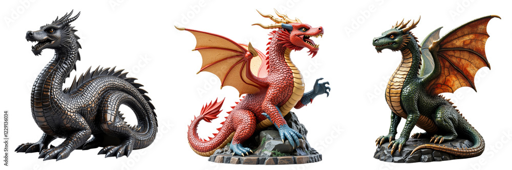 Obraz premium Three Exquisite Dragon Sculptures Showcasing Unique Designs