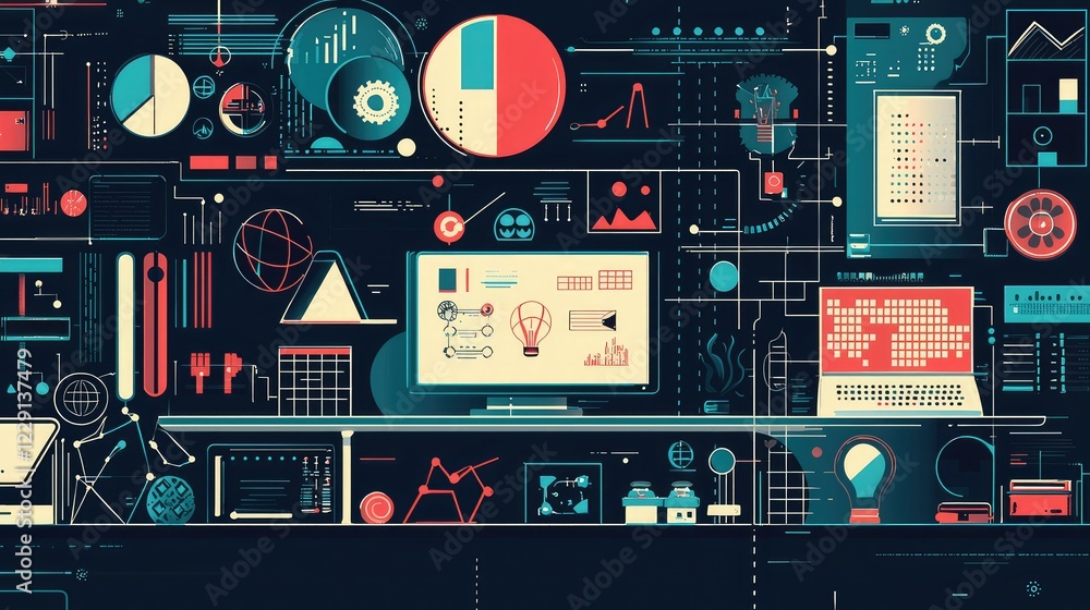 Fototapeta premium Colorful Abstract Technology and Data Visualization Composition