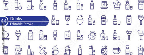 Drinks Line Editable Icons set. Vector illustration in modern thin line style of beverages related icons  beer, wine, cocktail, and more