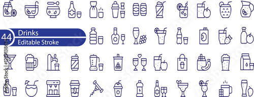 Drinks Line Editable Icons set. Vector illustration in modern thin line style of beverages related icons  beer, wine, cocktail, and more