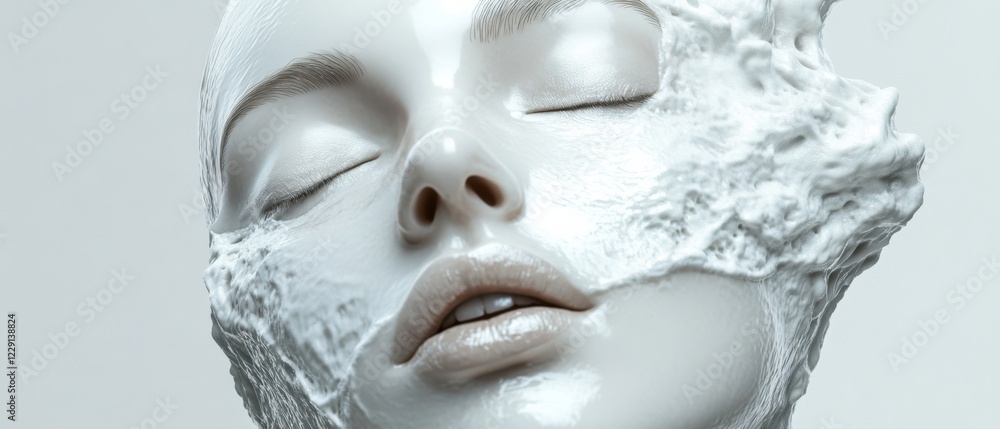 custom made wallpaper toronto digitalCloseup of a serene white woman with closed eyes, applying a thick white facial mask, concept of skincare, beauty, and spa treatment