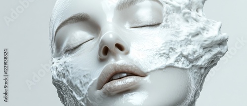 Wallpaper Mural Closeup of a serene white woman with closed eyes, applying a thick white facial mask, concept of skincare, beauty, and spa treatment Torontodigital.ca