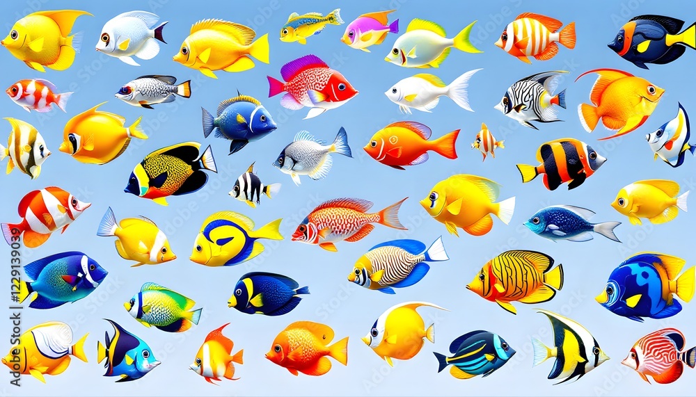 Fototapeta premium Vibrant Tropical Fish Collection Colorful Reef Aquarium Scene