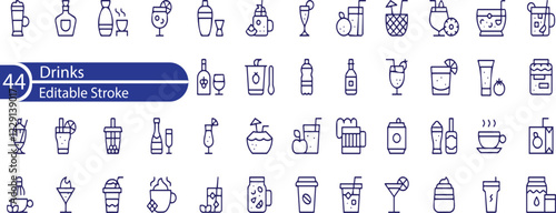 Drinks Line Editable Icons set. Vector illustration in modern thin line style of beverages related icons  beer, wine, cocktail, and more