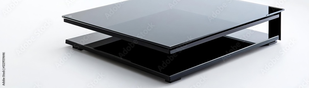 Sleek black steel coffee table with a tempered glass surface Sleek black steel coffee table with a tempered glass surface
