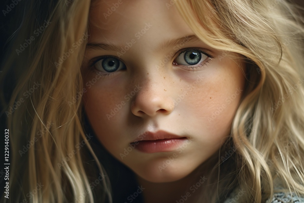 Portrait of young caucasian gilr child with blond hair and blue eyes. KI generiert, generiert AI generated Portrait of young caucasian gilr child with blond hair and blue eyes. KI generiert, generiert AI generated