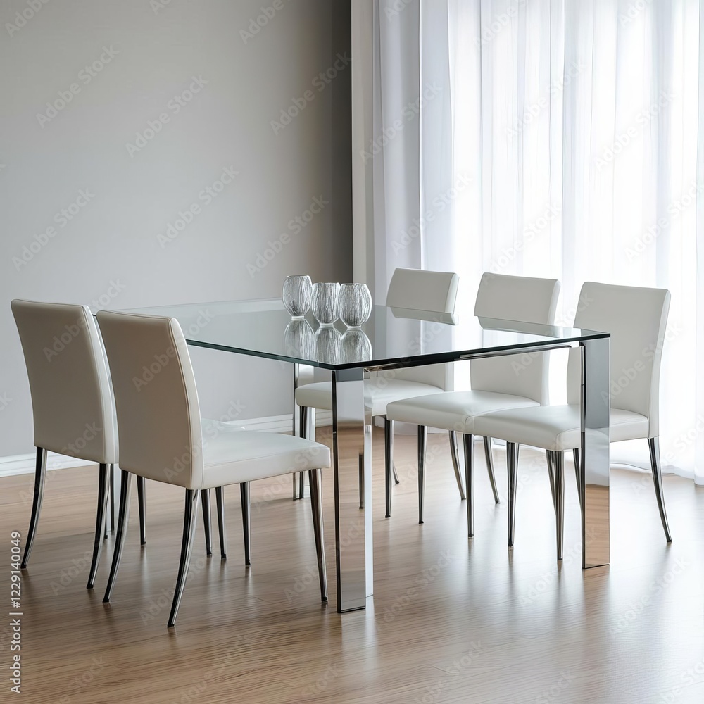 Sleek dining set with tempered glass tabletop and curved chairs Sleek dining set with tempered glass tabletop and curved chairs