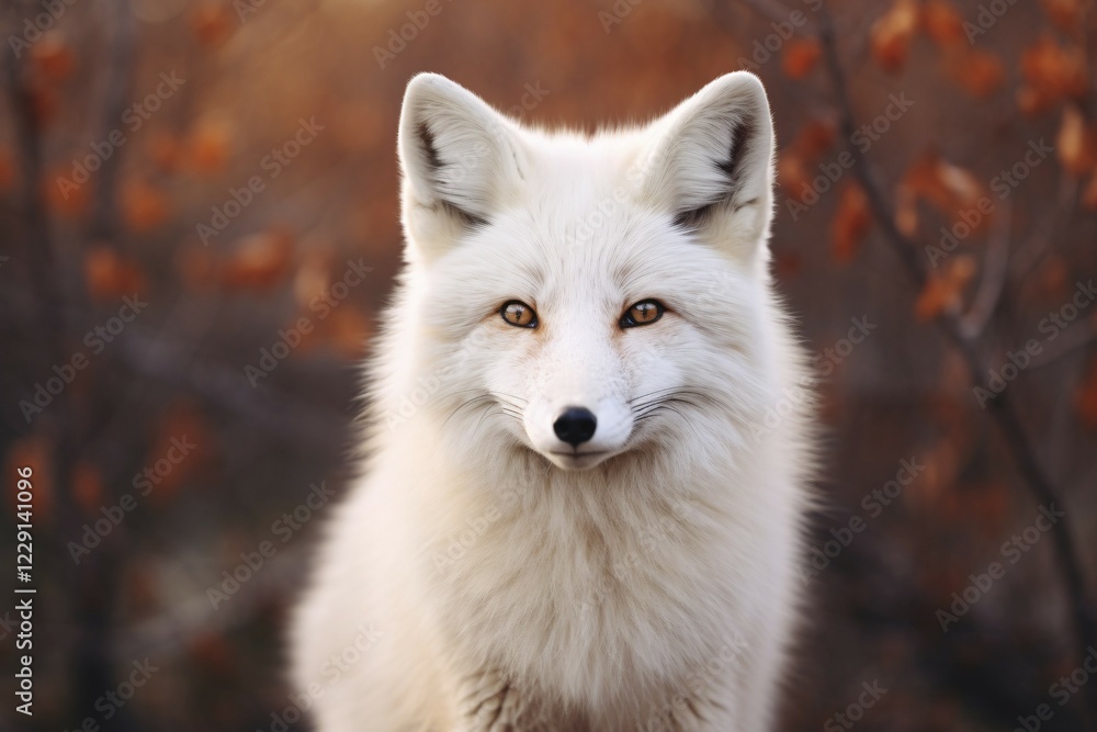 White albino fox in autumn forest. KI generiert, generiert, AI generated White albino fox in autumn forest. KI generiert, generiert, AI generated