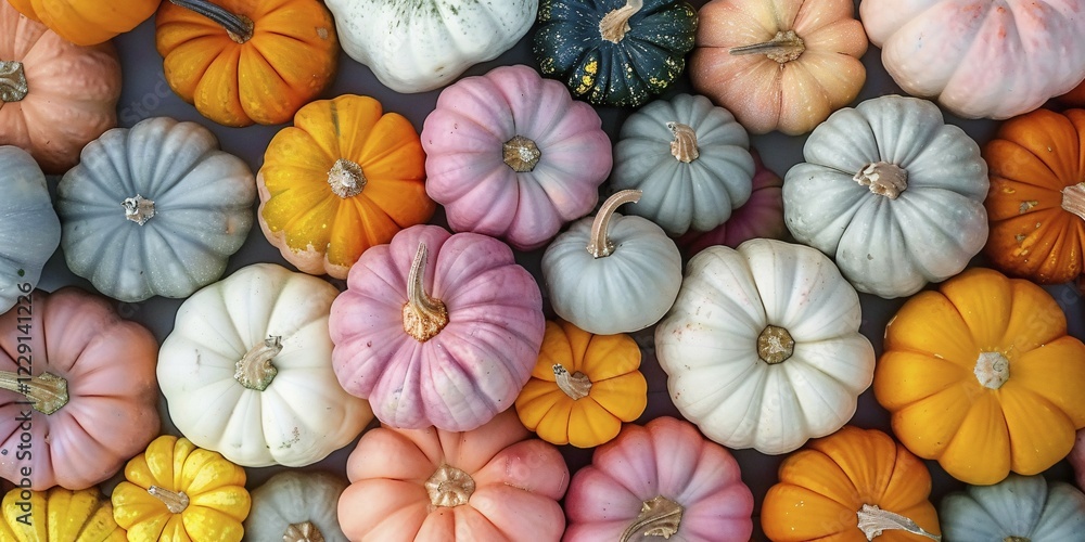 Fototapeta premium Banner with colorful pumpkins. Generative Ai, AI generated