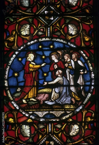 Stained glass in St. Johns church  Kolkata  Calcutta  West Bengal  India  Asia