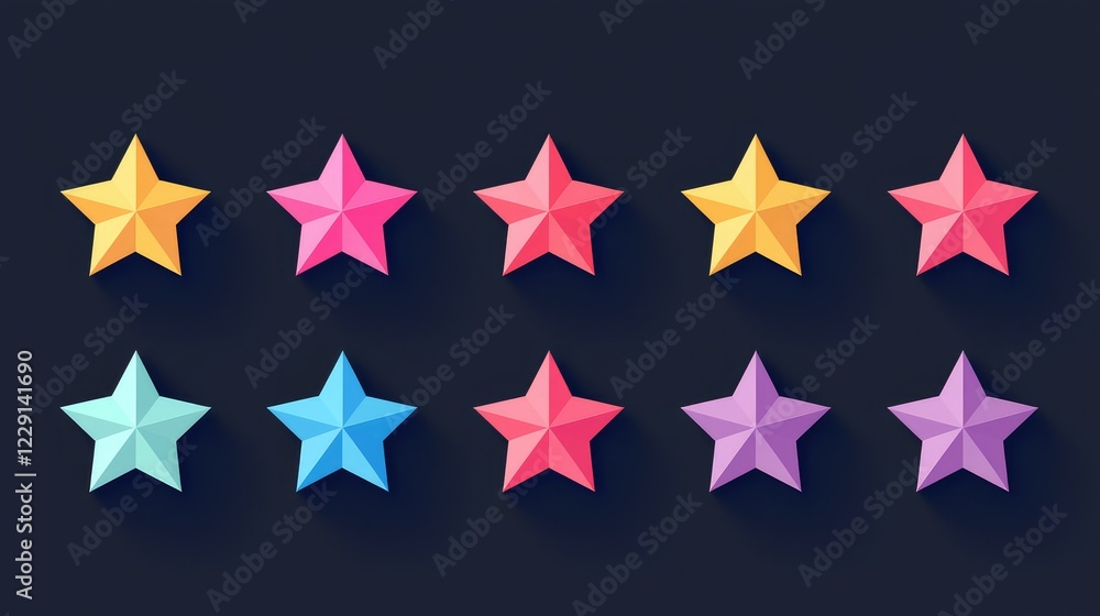 Fototapeta premium Colorful geometric star icons with shadow on dark background