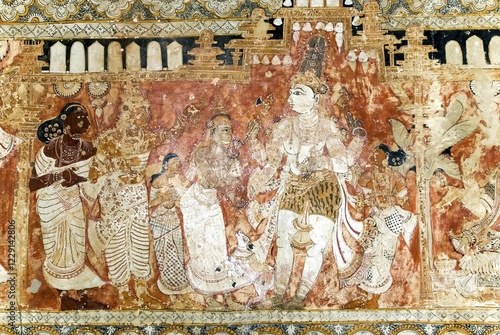 Lepakshi Temple has a colossal painting of Veerabhadra in the central hall, Lepakshi, Andhra Pradesh, India, Asia photo