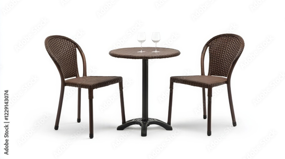 Slim-profile bistro chairs with a polished rattan finish Slim-profile bistro chairs with a polished rattan finish