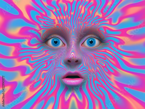 A psychedelic background with pink, blue, and purple colors creates an optical illusion effect that appears to dance around the center of your canvas,
