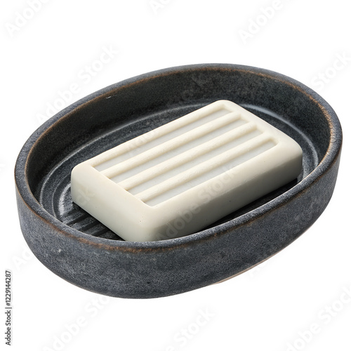 Soap dish with ridges, Dark gray ceramic, transparent background photo