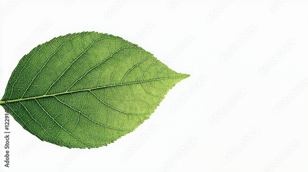 Obraz premium Single Green Leaf on White Background for Natural Designs