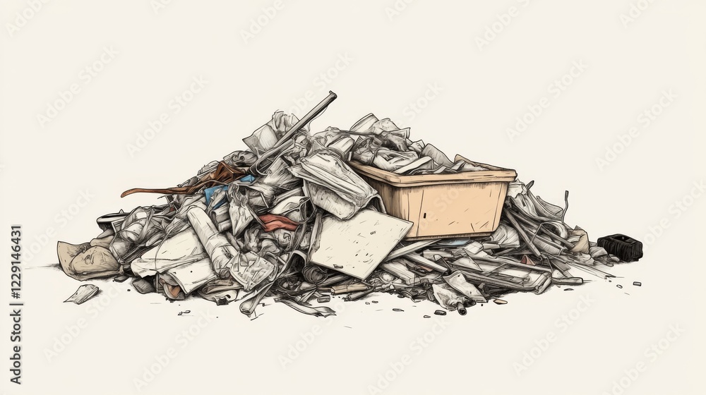 Illustration of a large pile of assorted garbage and waste materials.
