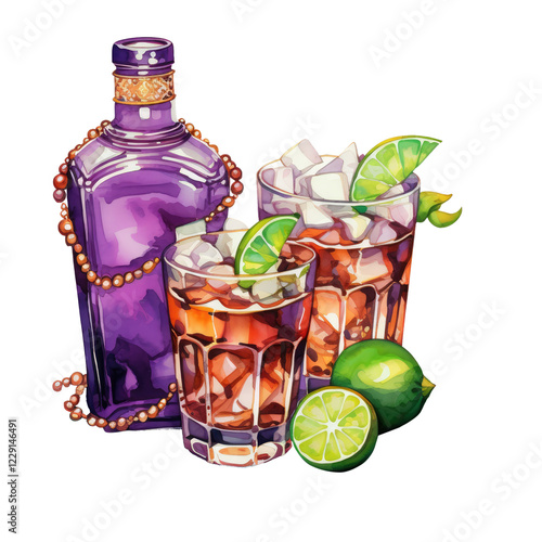 Mardi Gras Cocktail Clipart Vector Illustration – Festive Drink