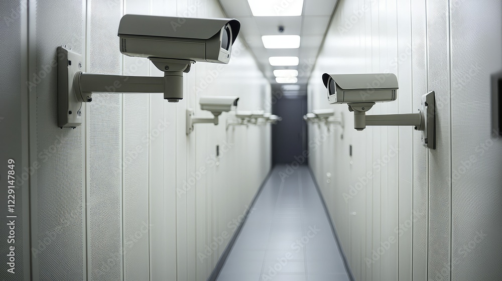 Surveillance Cameras in a Modern Data Center Hallway Surveillance Cameras in a Modern Data Center Hallway