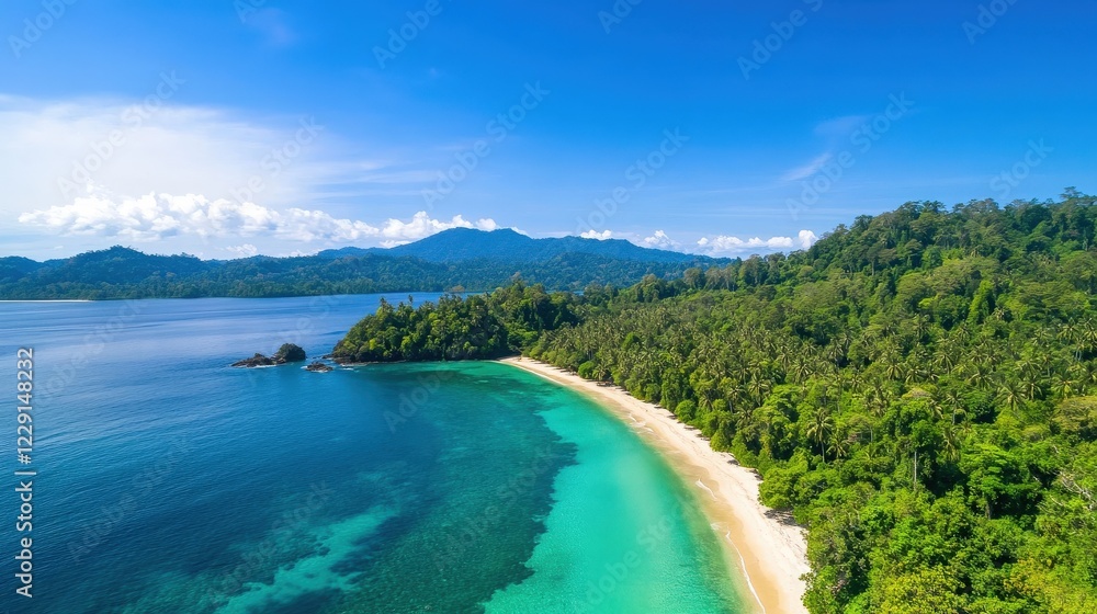 Tropical Beach Relaxation Remote Island Aerial View Paradise Environment Serene Concept Tropical Beach Relaxation Remote Island Aerial View Paradise Environment Serene Concept
