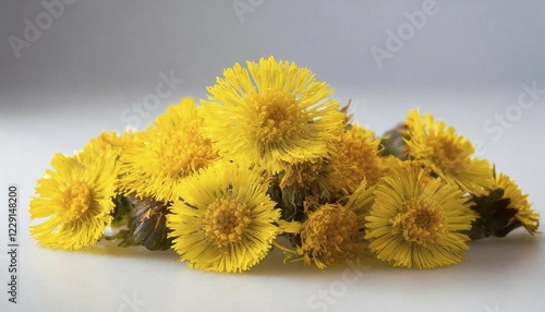 Fresh yellow coltsfoot flowers form a natural bouquet, medicinal plant coltsfoot, Tussilago farfara, KI generated, AI generated photo